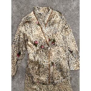 Ivy & Annabelle Intimates Floral Animal Print Satin Kimono Pajama Set, M